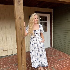 Moon River White‎ and Navy Nautical Hey saylor Maxi Dress size L